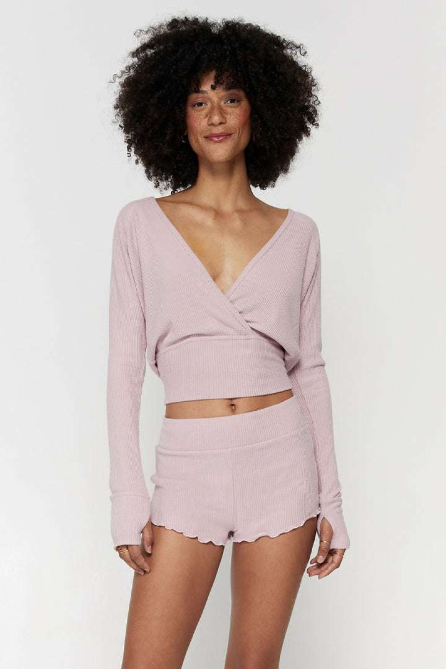 * Spiritual Gangster Travel Edit Ballet Rib Surplice Long Sleeve